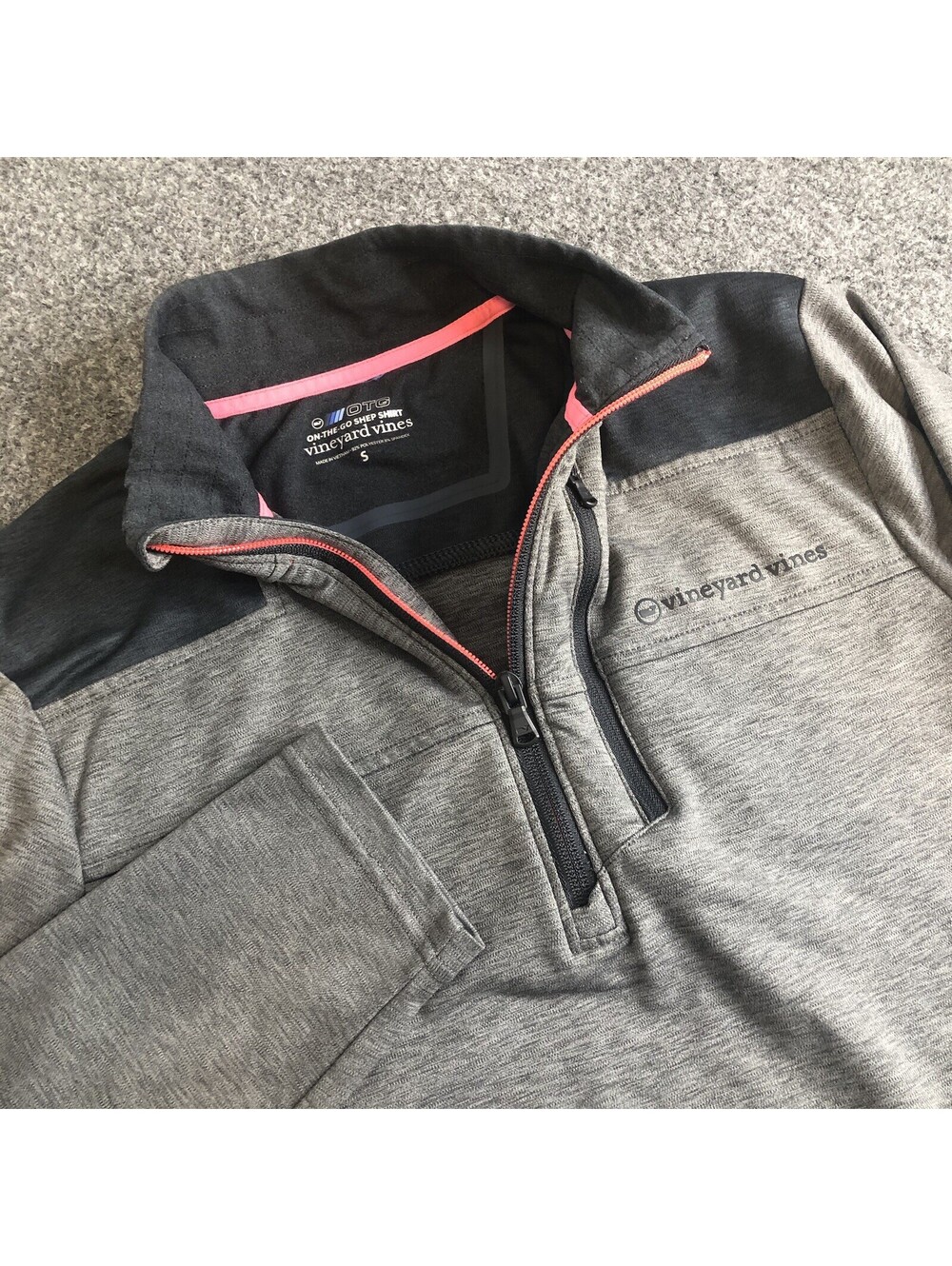 Vineyard Vines Shirt Mens Medium Gray Quarter Zip Pullover OTG On The Go Shep
